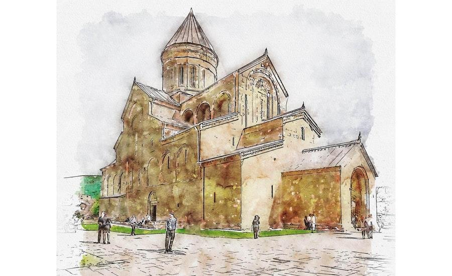 église-svetitskoveli-dans-le-vieux-mtsketha-de-ville-la-géorgie